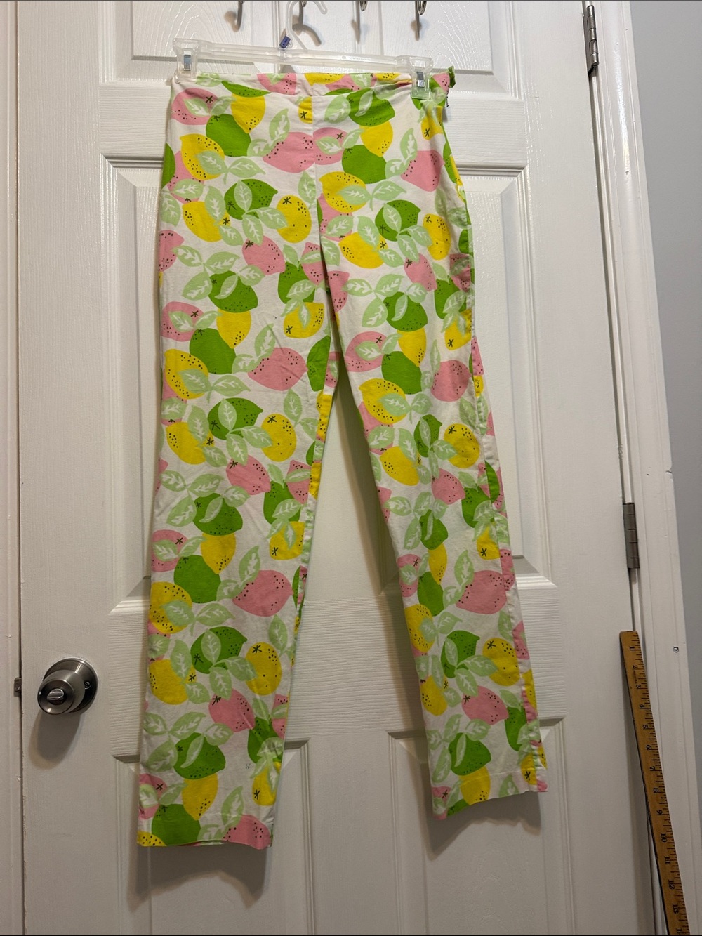 Vintage Lilly Pulitzer Lemon & Leaf Cropped Pajama Pants - Pink, Yellow & Green